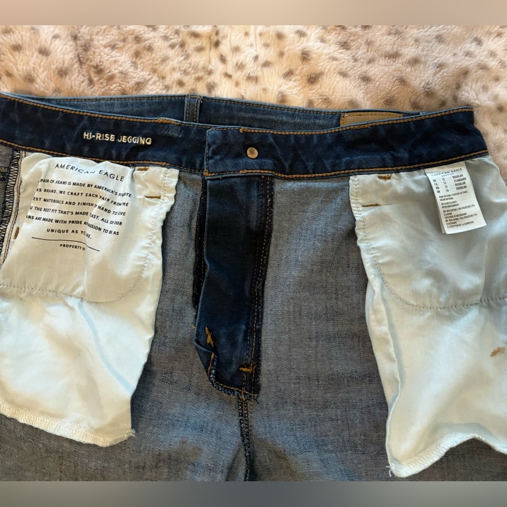 American Eagle Dark Blue Distressed High Rise Jeggings